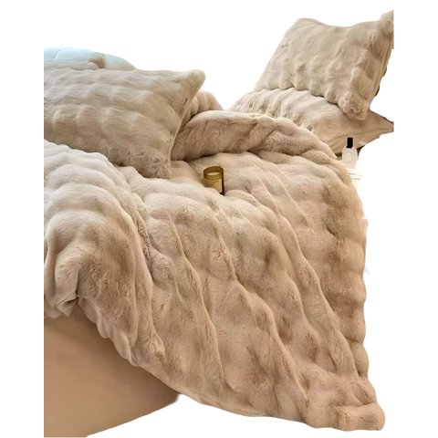 Genérico - Cobertor Imitacion De Piel De Conejo Con Chiporro Beige 2 Plazas
