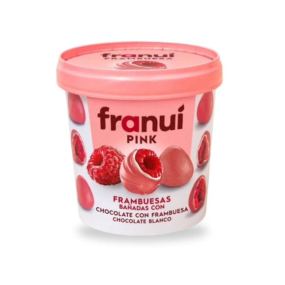 Frambuesas Bañadas Chocolate Con Frambuesa y chocolate Blanco Pote, 150 g
