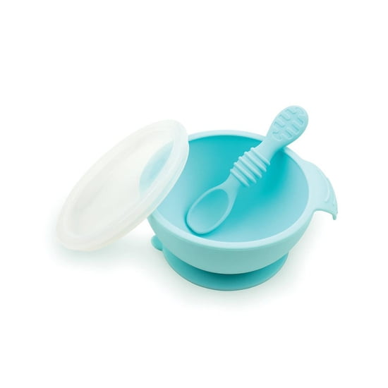 Bumkins - Set Mi Primer Plato + Cuchara De Silicona Celeste