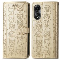 Funda Cartera Foxdock Para Oppo A78 4G , Flip Pu Con Relieve De Gatos Y Perros, Tarjetero Y Soporte