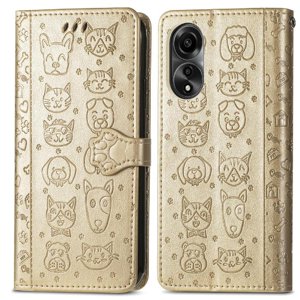 Funda Cartera Foxdock Para Oppo A78 4G , Flip Pu Con Relieve De Gatos Y Perros, Tarjetero Y Soporte