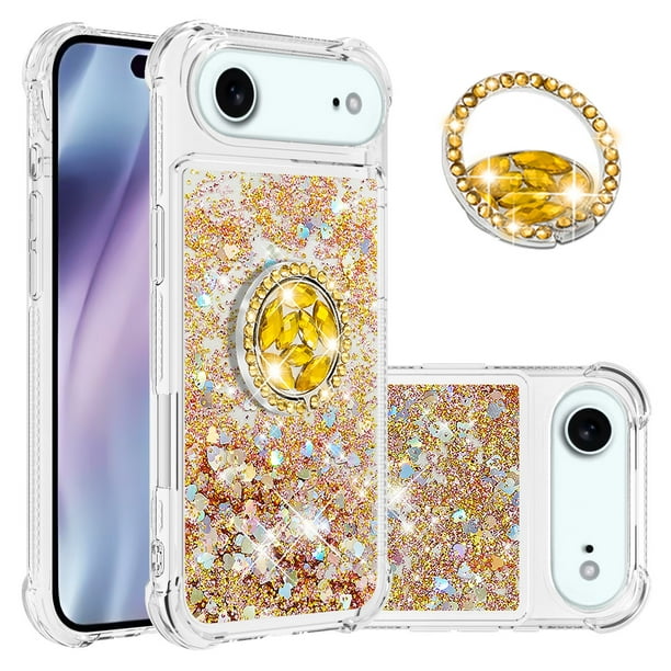 FOXDOCK Funda Glitter Líquida para iPhone 17 Air con Anillo Brillante, TPU Antichoques y Esquinas Reforzadas, Soporte