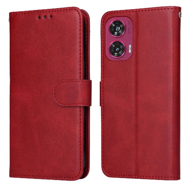 Funda Billetera para Motorola Edge 50 Fusion con Porta Tarjetas y Soporte Ajustable Rojo