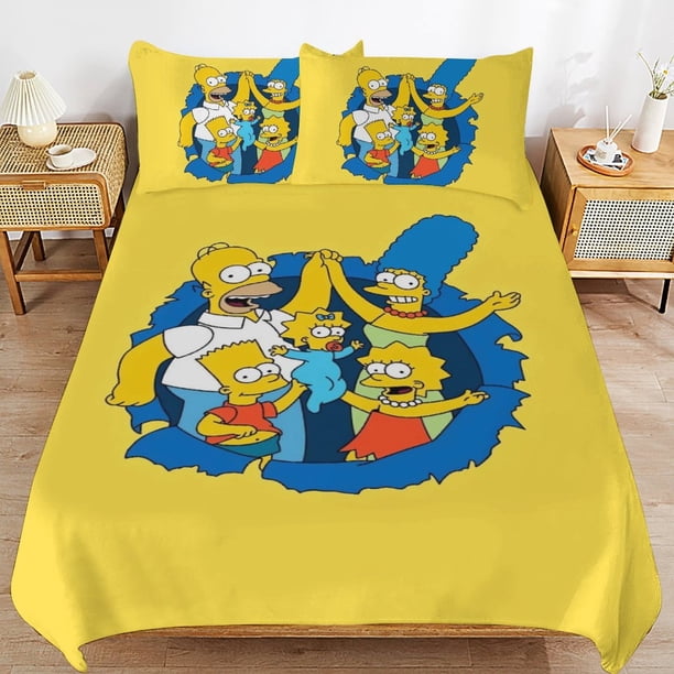 The Simpsons Bed Duvet Cover Microfiber Bedding Sets 3D Printed Lightweight 3 Piece Comforter Sets for Kids Boys Girls
