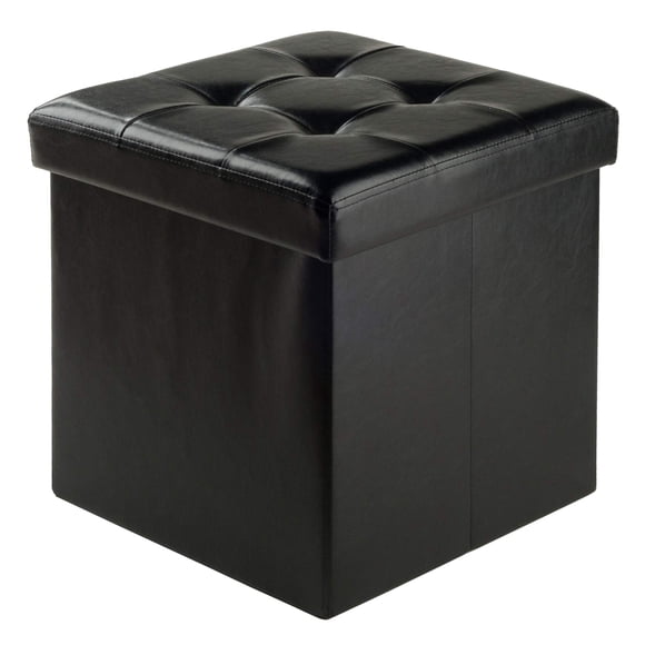 Otomana Winsome Wood Ashford con almacenamiento de piel sintética negra