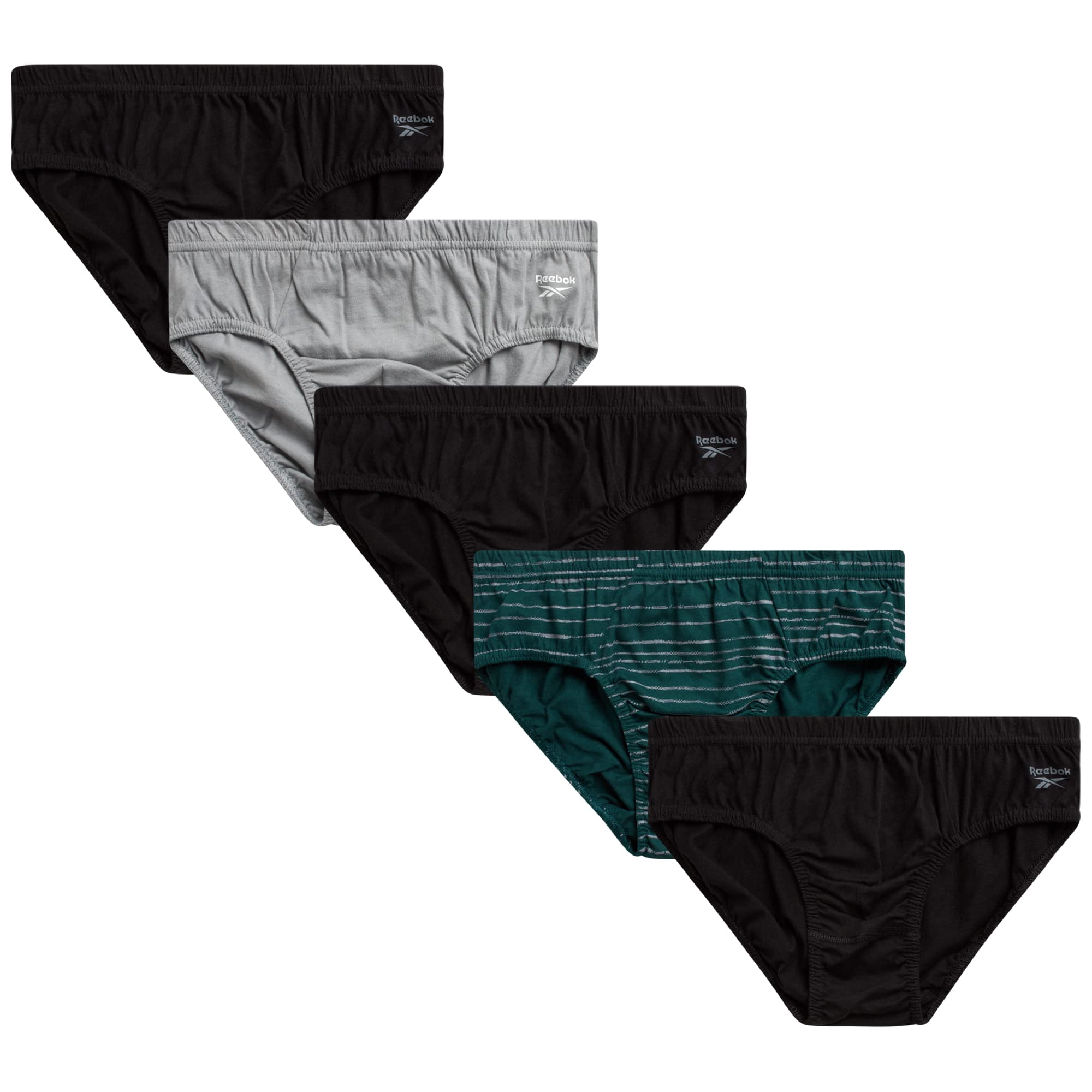 Calzoncillos Reebok De Talle Bajo Para Hombre, Paquete De 5, Talla S, Negro/gris/verde