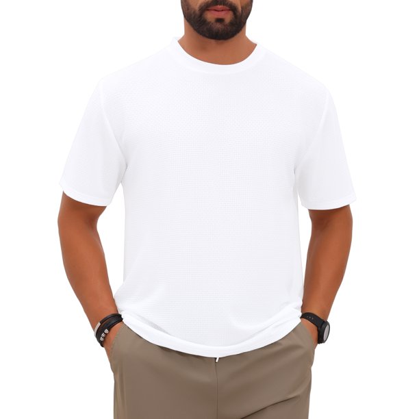 INSPIRE CHIC Camiseta Texturizada para Hombre de Manga Corta Cuello Redondo Camisetas Casuales de Verano M Blanco