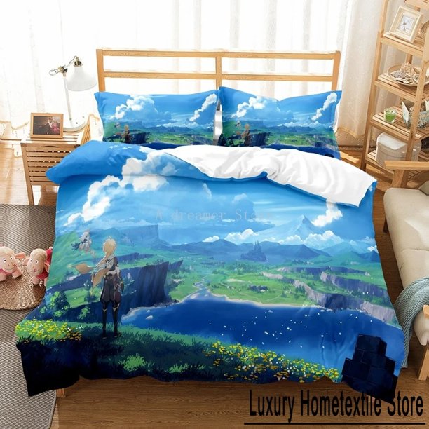 Genshin Impact Bedding Set For Kids Teens Boys Girls Game Duvet Cover With Pillowcase Microfiber BedclothesBed Linen Bed Sheets