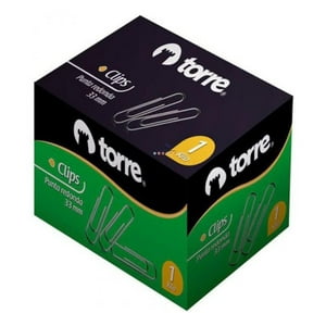 Caja Clips 33Mm Punta Redonda 1 Kilo. Torre Plateado
