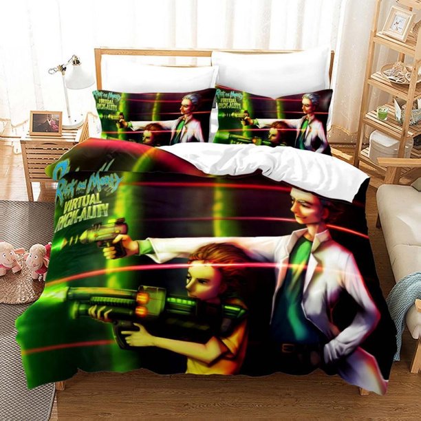 Rick And Morty Cartoon Quilt Duvet Cover Set Double Bedspread Bedclothes3-Piece Bedding Set