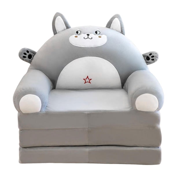 Sillón plegable de felpa con respaldo para sofá de niños, sofá plegable 2 en 1 para niños, sofá perezoso de dibujos animados lindo, sofá cama para niñ gris