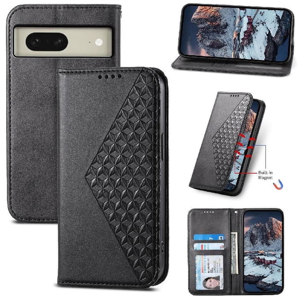 Funda Flip FOXDOCK para Google Pixel 8 , Estilo Billetera con Diseño Rombo, Correa de Mano y Soporte, Uso Diario