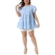 thumbnail image 2 of Agnes Orinda Blusa de Mujer Talla Grande de los Años 50 Cuadros Gingham Cuello Redondo Mangas Cortas Acampanadas Blusa de Verano Babydoll Tallas Grandes 2X Azul, 2 of 6