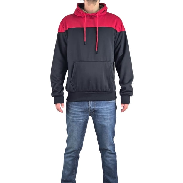 Polerón Hombre Invierno Forro Piel Con Gorro Bi-Color 7498