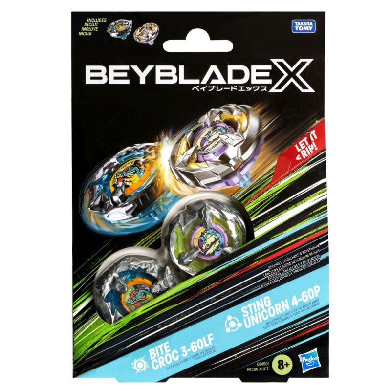 Trompo Beyblade X Bite Croc 3-60LF y Sting Unicorn 4-60P | Lider