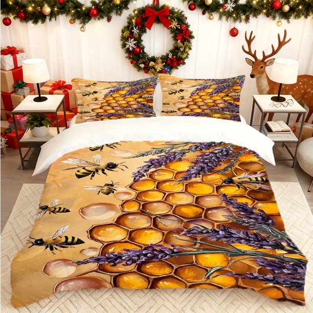 Honeycomb Bee Print Duvet Cover Set Bedding Set Multicolor Pattern for All Seasons Essential for Home and Guest Rooms Ideal Gift for Friends and Family Includes