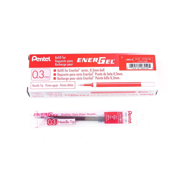 Recarga de tinta para bolígrafo Pentel EnerGel RTX punta aguja 0.3 mm rojo 12 unidades
