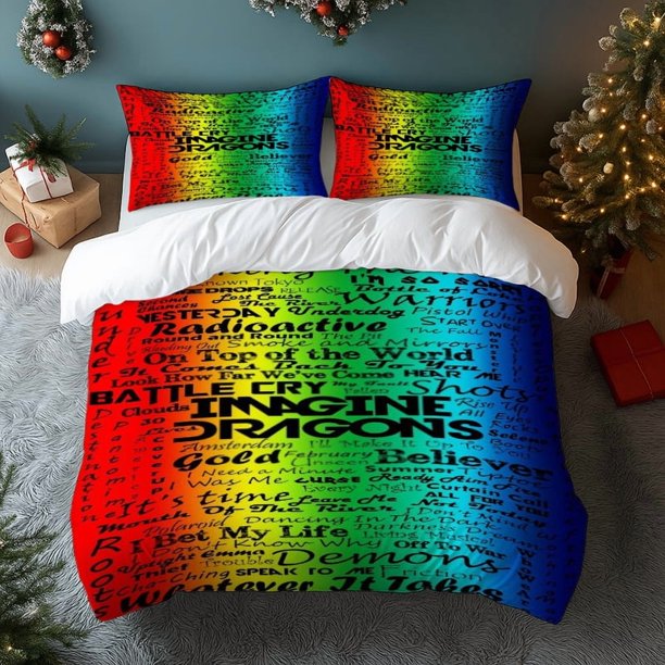 3pcs MDBAND Fantasy Dragon Rainbow Gradient Playlist Digital Print Bedding Set High-Density Polyester