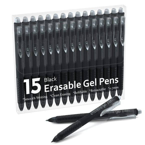 Bolígrafos de Gel Lineon 15 Unidades Negro Retráctil Borrable