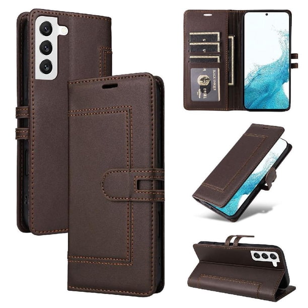 Premium Wallet Case for Samsung Galaxy S22 with Card Slots & Kickstand, Flip Cover Brown