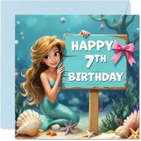 Tarjeta De Cumpleaños Stuff4 Con Diseño De Sirena Para Niña Que Cumple 7 Años