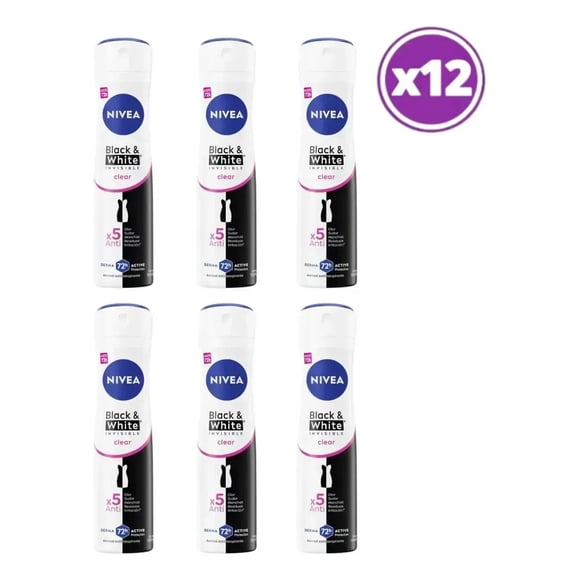 PACK 12 Nivea Antitrans Black & White Invisible Clear 150ml