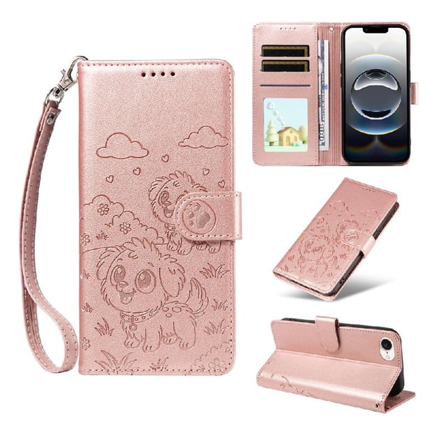 Funda Billetera FOXDOCK Compatible con iPhone 16e, Diseño Perrito Tierno, Ranuras para Tarjetas y Soporte Plegable