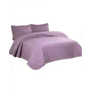Genérico - Cubrecama Con Detalles De Pompones 2 Plazas Color Morado