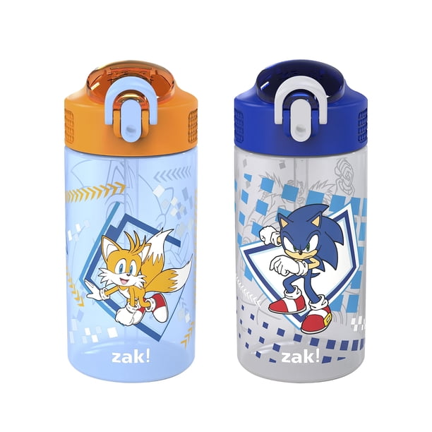 Botellas de agua Sonic Kids de Zak Designs a prueba de fugas para niños con pajita, asa y tapa con boquilla desplegable