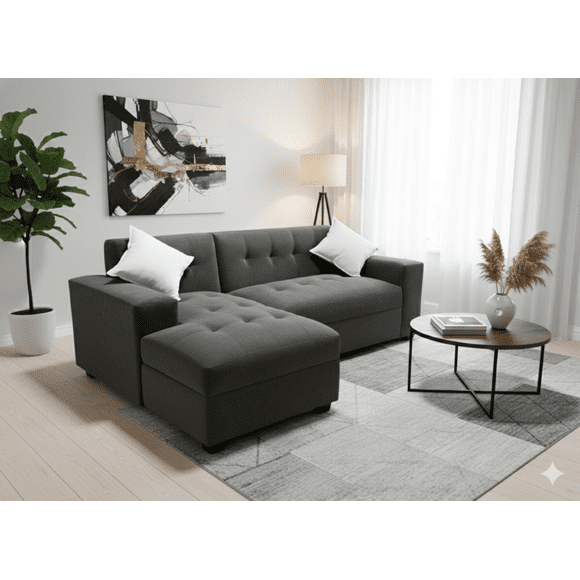Seccional Milan Izquierdo Gris Oscuro Felpa