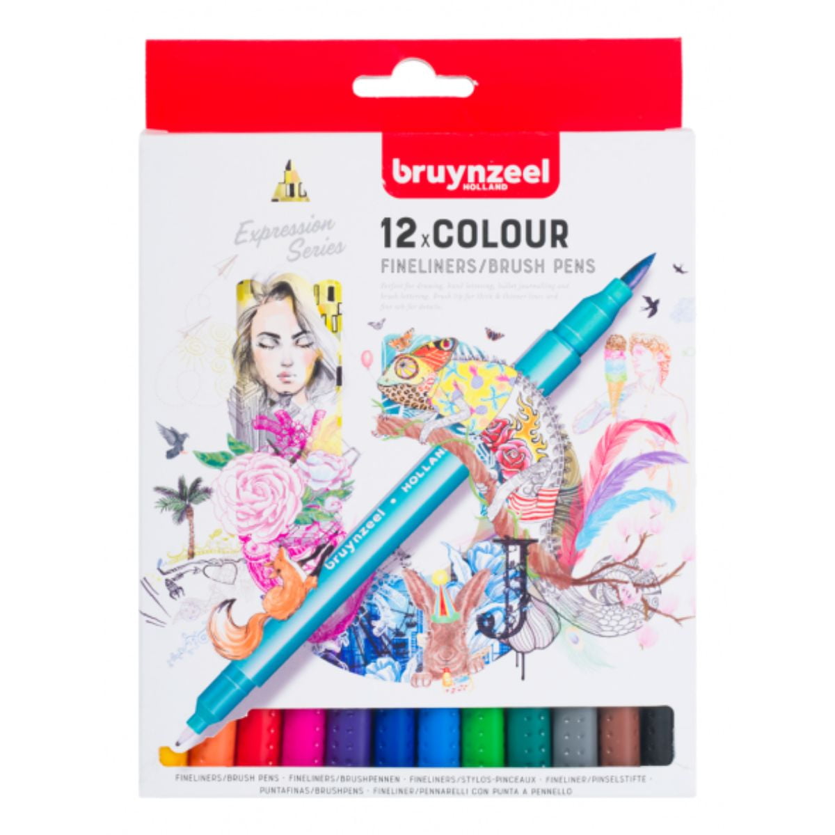 Marcadores Punta Fina Y Pincel Bruynzeel 12 Colores