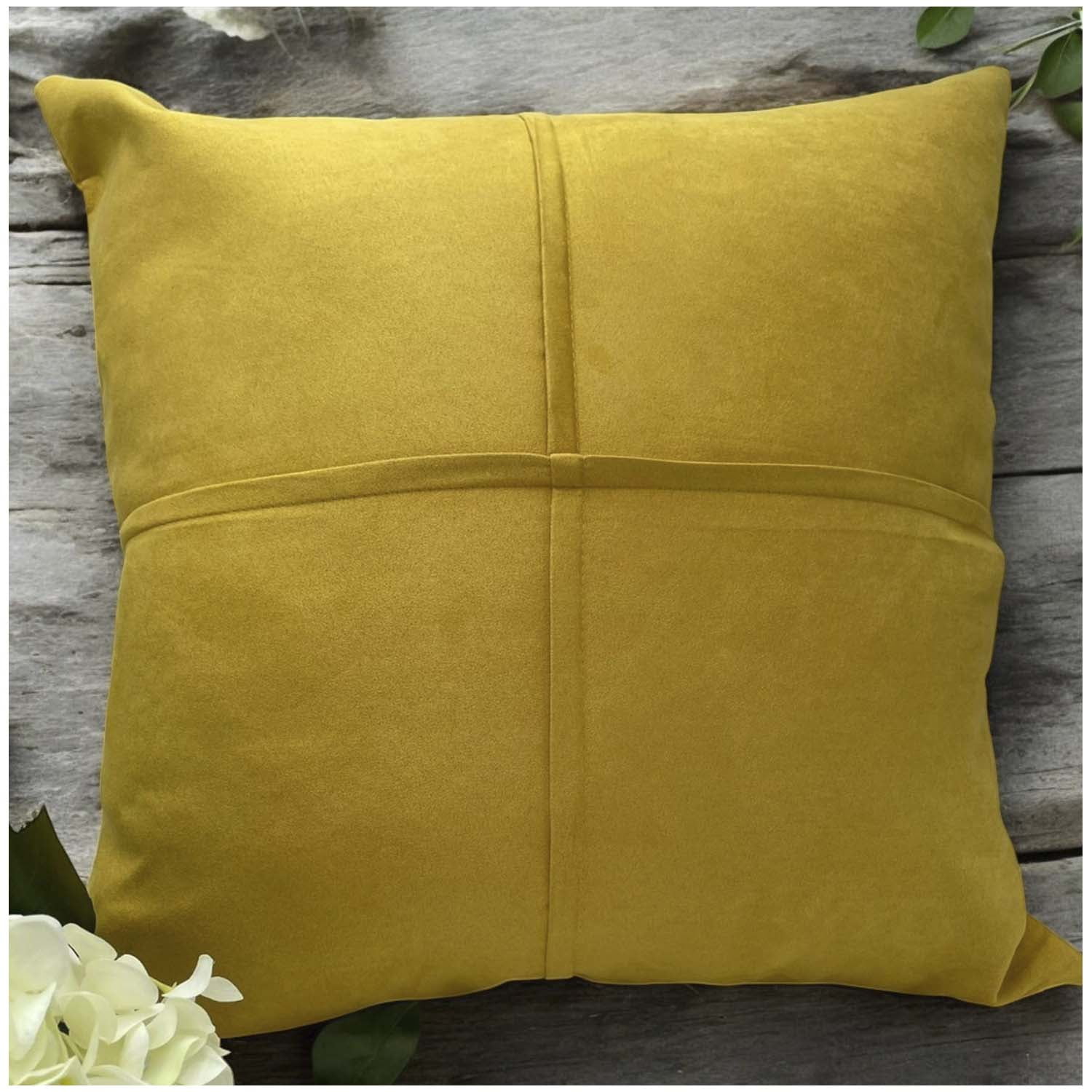 Wyj Hogar - Pack De 02 Fundas De Cojín De Semicuero Sintético 50x50 Cm Mostaza