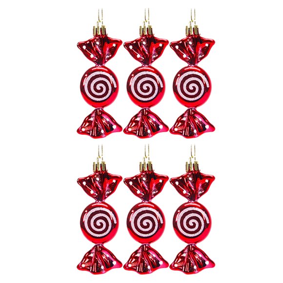 6 Piezas Adornos De Dulces Colgantes De Navidad Para Suministros De Favores De Fiesta Navideña Rojo