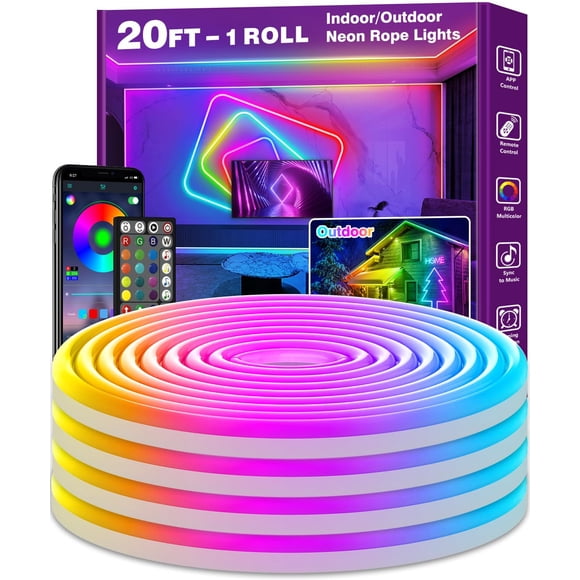 Luces tipo cuerda de neón AILBTON de 6 m con aplicación/control remoto RGB para dormitorio