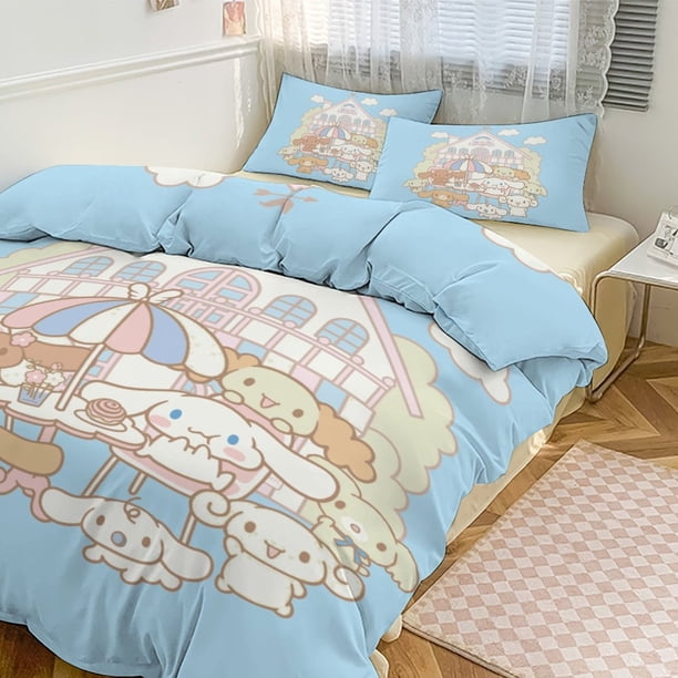 Cartoon Cinnamoroll Bedding Set Comforter Duvet Cover Set Quilt Cover for Kids Teens Bedroom Decoration