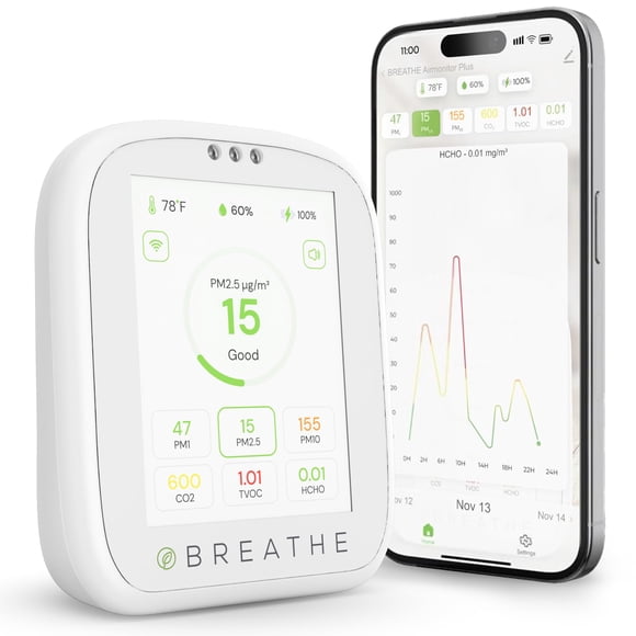 Monitor de calidad del aire: Detector de CO2 8 en 1 BREATHE Airmonitor Plus