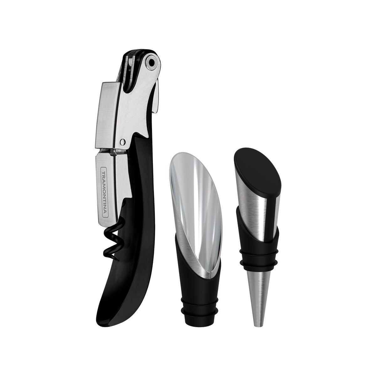 Juego Para Vinos Tramontina Harmoniza En Acero Inoxidable Y Polipropileno Negro 3 Piezas