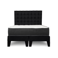 M Sole - Cama 2 Plazas Completa Base Americana + Colchón De Resortes + Respaldo Cuadros Negro