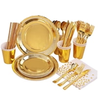 Bothyi - Siete Juegos Suministros De Decoración Vajilla Desechable Para Eventos De Catering Oro