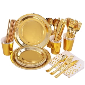 Bothyi - Siete Juegos Suministros De Decoración Vajilla Desechable Para Eventos De Catering Oro
