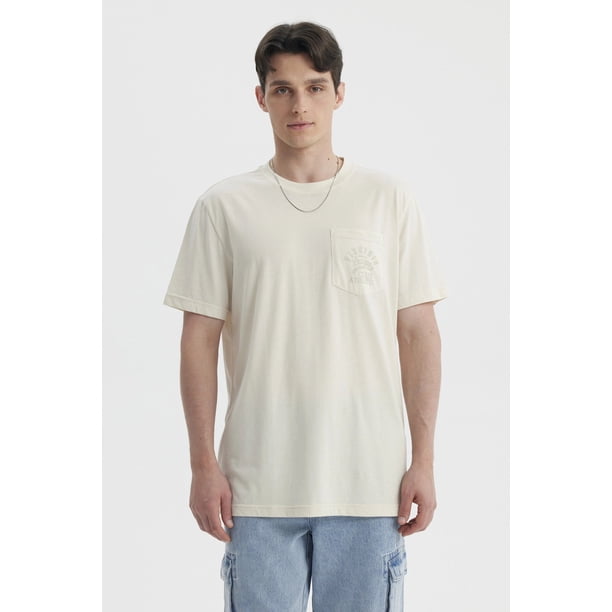 Polera Hombre Con Bolsillo Print Beige Claro