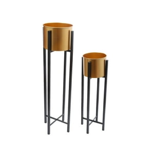 Homeessentials - Set 2 Maceteros Con Pedestal Dorados