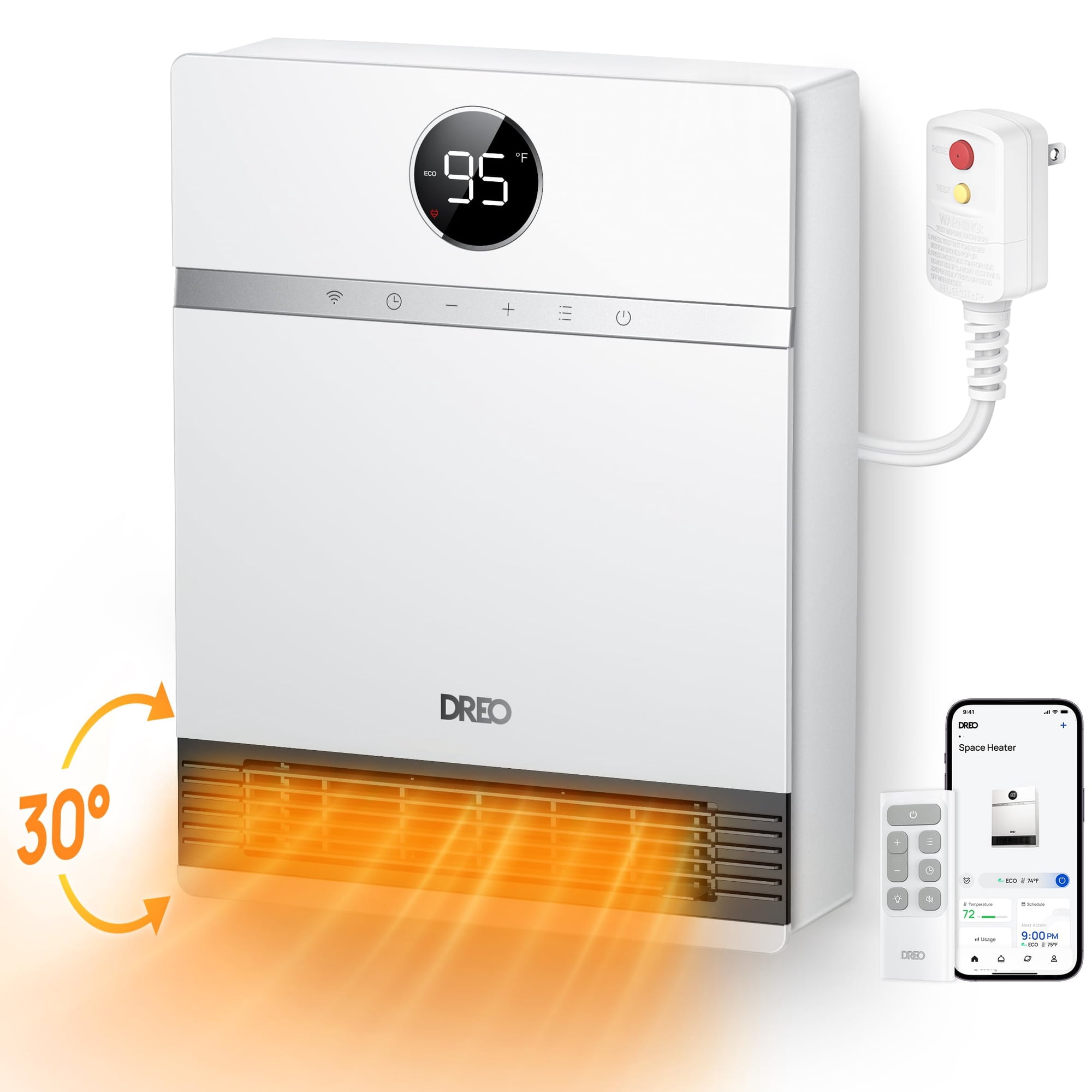 Calentador De Pared Dreo Smart Ip24 Electric Space Con Oscilación De 30°