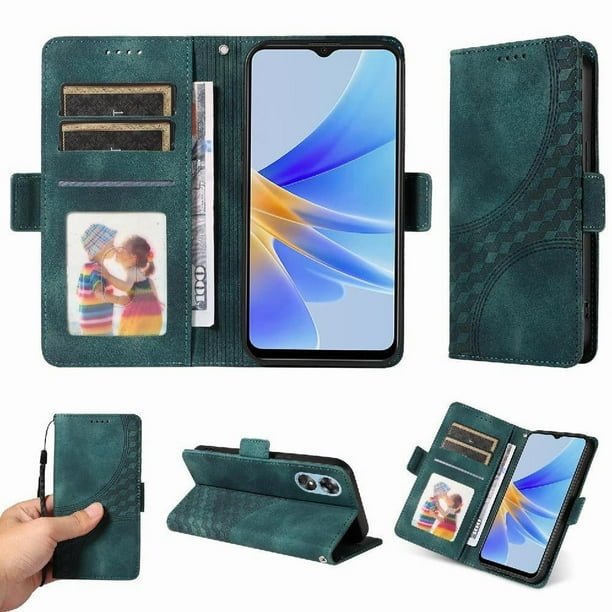 Carcasa FOXDOCK OPPO A17K de cuero PU, diseño acolchado clásico, protección contra caídas y rayones