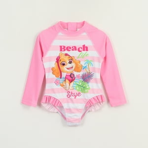 Traje De Baño Niña Rosado Rayas Estampado Paw Patrol