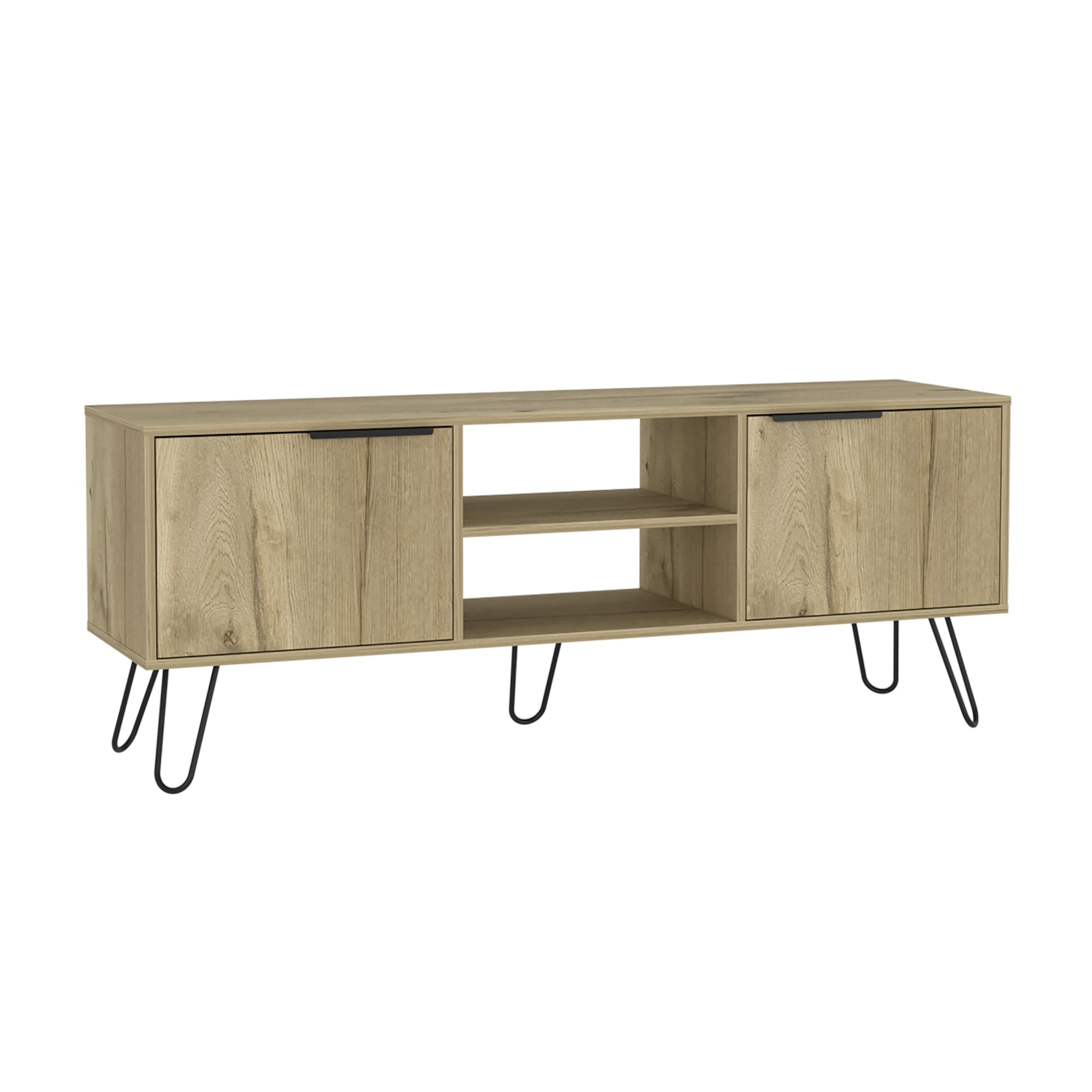 Fmfurniture - Rack Tv 65" 2 Puertas Café Claro Y Negro