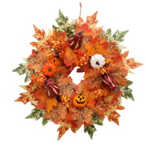 Magideal - Corona De Otoño Con Hojas De Arce, Decoración De Corona De Otoño De 16.0 In, Corona De Cosecha Para Puerta De Entrada De Acción De Gracias, Decoración