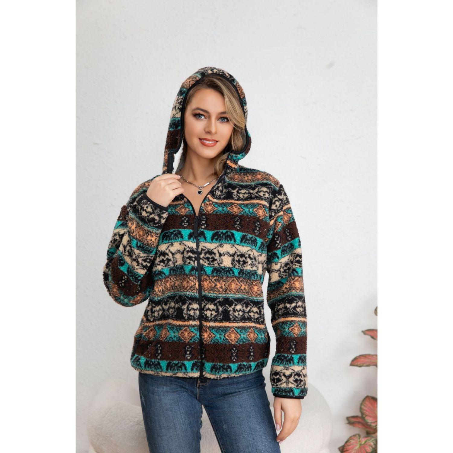 Likeshop - Chaqueta Mujer Poleron Étnico Invierno Forro Interior Piel Cierre 7569