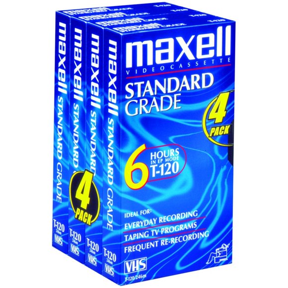 Cintas VHS Maxell STD-T-120, paquete de 4