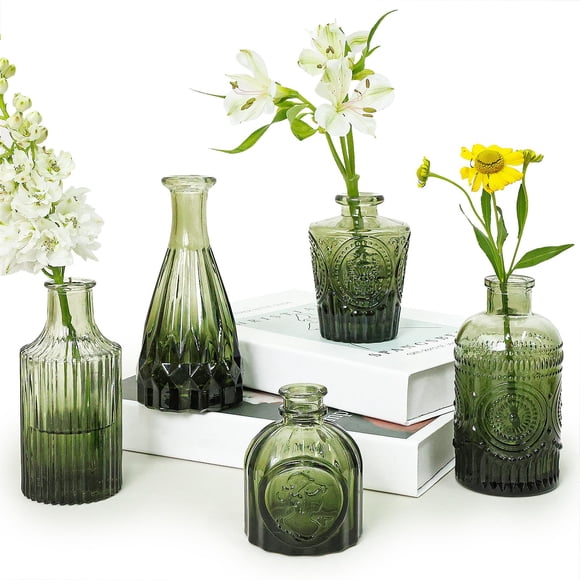 Set de jarrones Glass Bud SUPMIND Green Vintage Style (5 unidades)